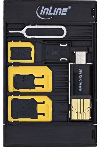 InLine 35091 SIM-Box karty do rozmiaru, adapter i akcesoria z OTG Card Reader Czarny 35091