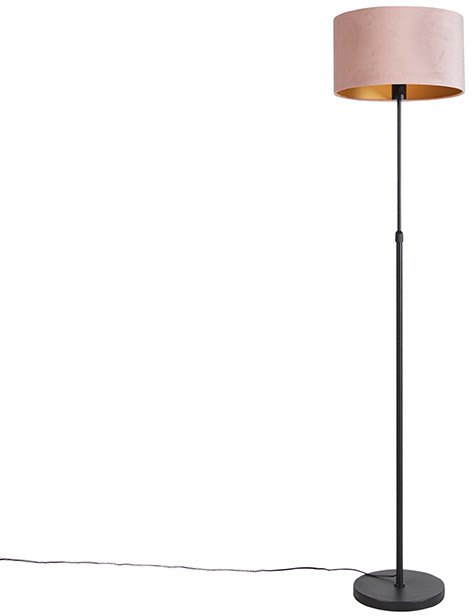 QAZQA Czarna lampa podłogowa z welurowym odcieniem różu ze złotem 35 cm - Parte 98587