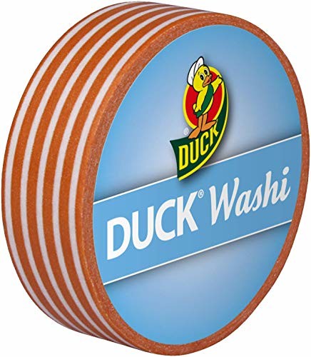 Duck Tape Duck Washi Band  bardzo cienka taśma klejąca do pakowania i dekorowania pomarańczowych pasków, 15 mm x 10 m 221351