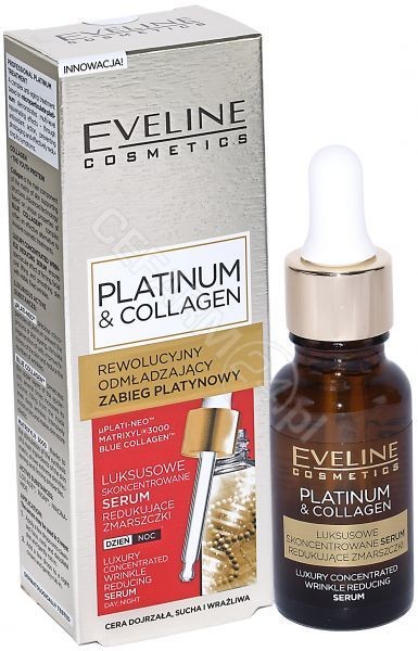 Eveline Platinum & Collagen 18 ml Skoncentrowane serum redukujące zmarszczki na dzień i noc