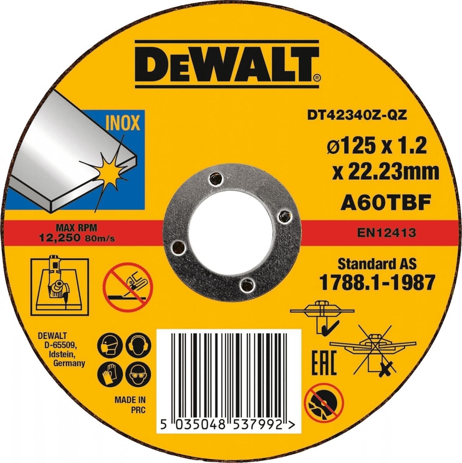 DEWALT tarcza do cięcia metalu 125x1,2x22,2mm 10 sztuk Inox DT42340TZ-QZ DT42340TZ-QZ