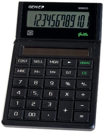 Genie 305 Eco 12 poziomowym kalkulator biurkowy (Solar Power, klasyczne wzornictwo) Czarny 11763