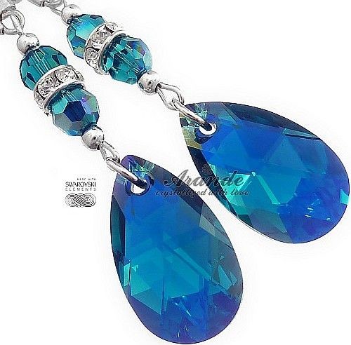 Swarovski Ozdobne Kolczyki Blue Zircon Srebro