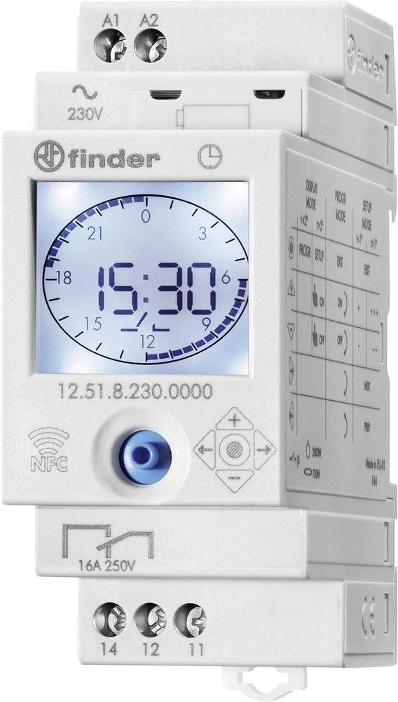 Finder Programator tygodniowy/dobowy elektroniczny 1P Finder 12.51.8.230.0000 230 V/AC 1 styk przełączny 16 A 250 V/AC 12.51.8.230.0000