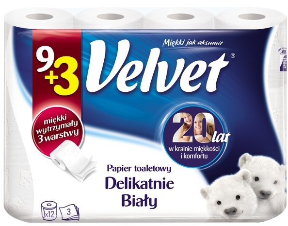 Velvet Care Papier toaletowy VELVET Delikatnie Biały, 12 szt.