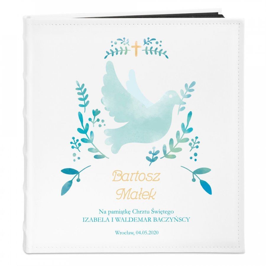 NA Murrano Album Zdjęcia Duży Pamiątka Chrztu Świętego Gołąb Nadruk ALB-BC-BK-UV-025