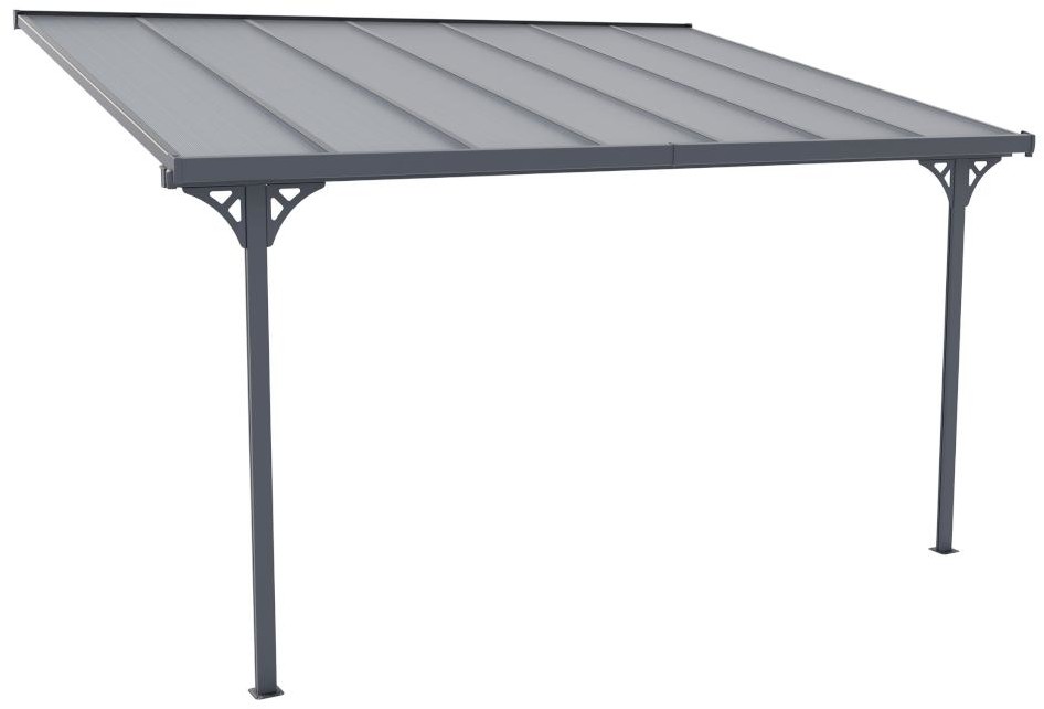 Vente-unique.pl Pergola przyścienna ALVARO z aluminium, 13,2 m, kolor antracytowy  436 × 305 × 240/285 cm (dł. × szer. × wys.)