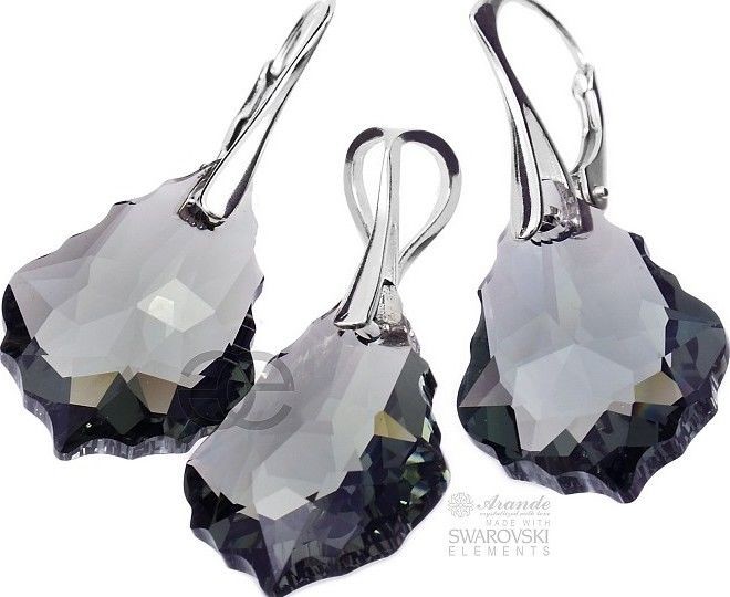 Arande SWAROVSKI duży komplet BLACK DIAMOND BAROQUE SREBRO 700607