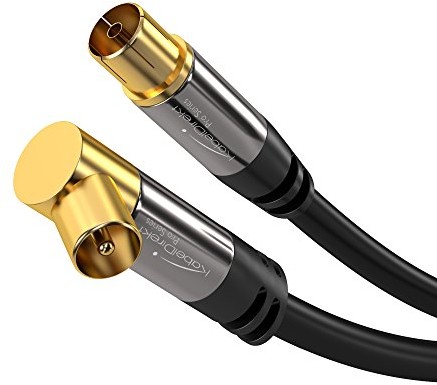 KabelDirekt kablem 925 75 omów kabel antenowy HDTV, 90 stopni kątowy wtyk współosiowy M bezpośrednio na proste gniazdo koncentryczne w 10m szary/czarny 930