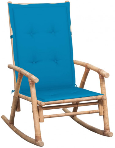 Bujany fotel bambusowy z jasnoniebieską poduszką Bamsa