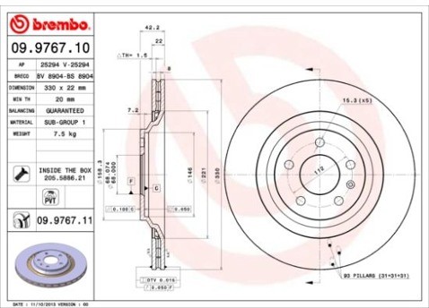 BREMBO Tarcza hamulcowa 09.9767.11