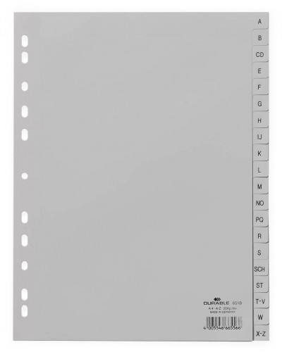 DURABLE Przekładki do segregatora A-Z A4 20 stron szare 6510-10