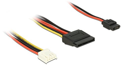 DeLock DeLOCK Cable Power Floppy 4 Pin Female > SATA 15 Pin gniazdo (5 V) + 12 V + Slim SATA 6 Pin Female prądu (5 V) 24 cm 84932