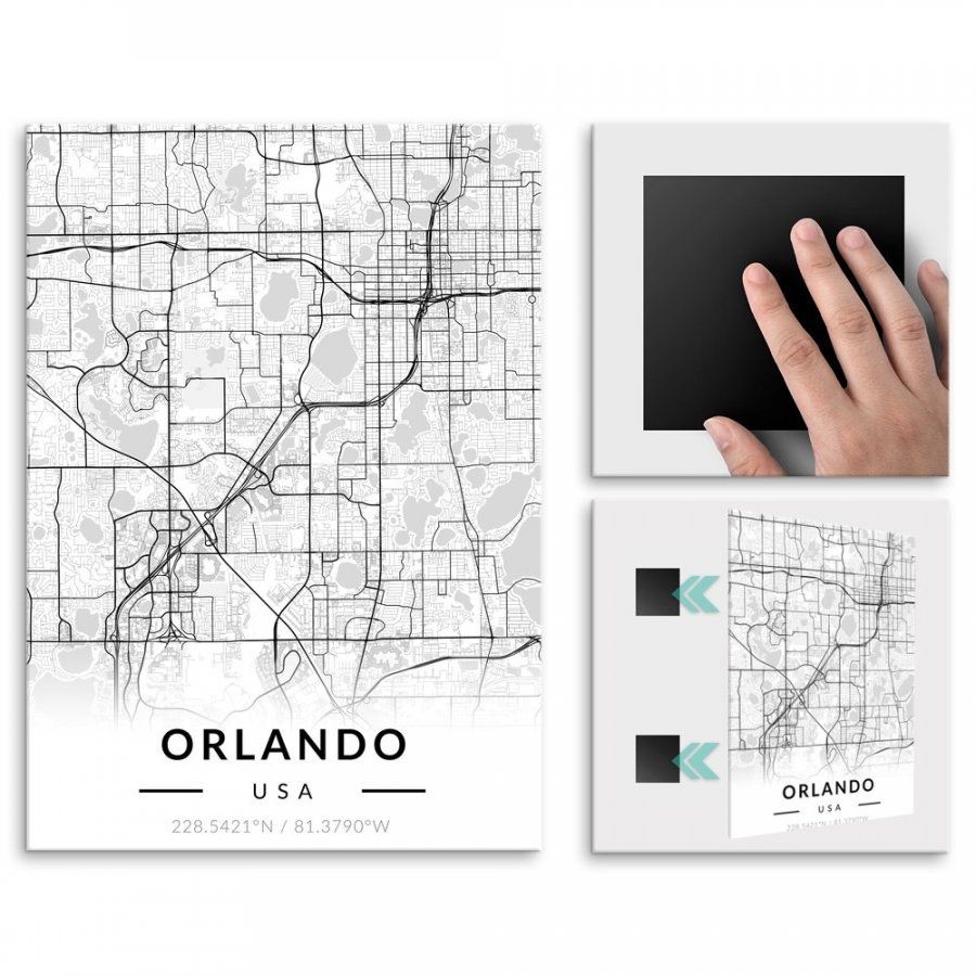 Pix4home Plakat metalowy Mapa B&W Orlando L POS-L-03693