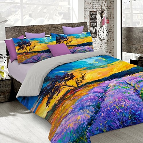 Italian Bed Linen 8058575008381 zestaw poszewka na kołdrę z nadrukiem w Digital A okładka łącznie na worek na poszewki na poduszkę, SD12 (kolorowa), 100% bawełna, na łóżko małżeńskie, 250 x 200 x 1 cm 8058575008381