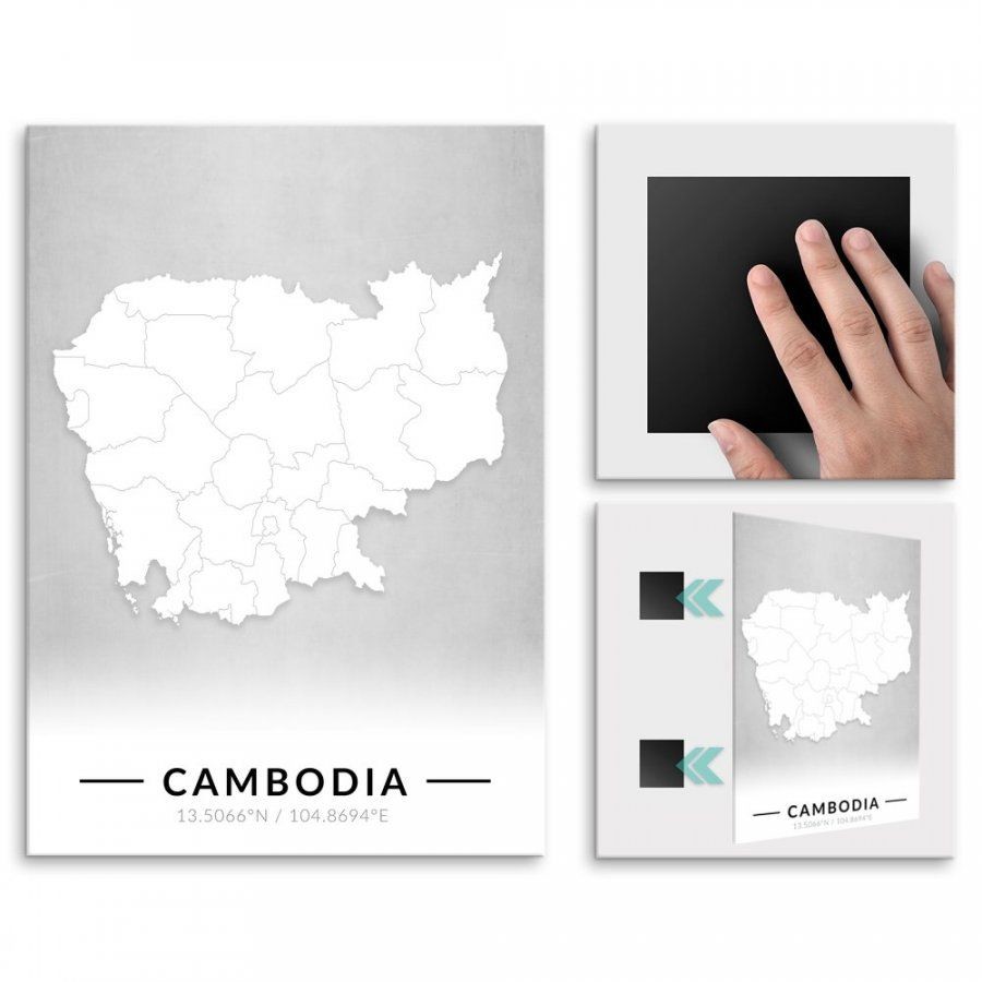 Pix4home Plakat metalowy Mapa B&W Kambodża L POS-L-03916
