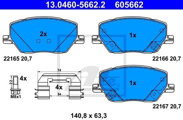 ATE Zestaw klocków hamulcowych, hamulce tarczowe 13.0460-5662.2 13.0460-5662.2