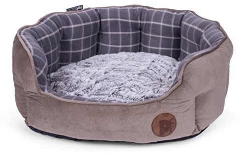 Petface petface Faux Moleskin szare w kratkę Pet łóżko bambusowe pluszowa poduszka dla psa kota kosz na łóżka (różne rozmiary), średni, szary
