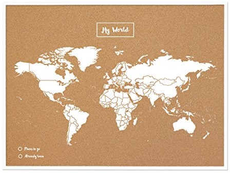 Miss Wood My World mapa świata z korka, z drewnianą ramą, biały, 48 x 63 x 1,5 cm 8436563402036
