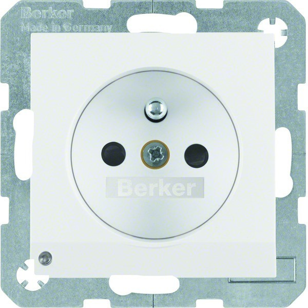 Hager Polo Berker B.3/B.7 Gniazdo z uziemieniem i podświetleniem orientacyjnym LED biały mat 6765101909