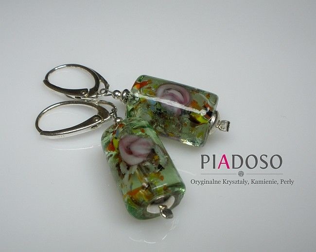 Arande SZKŁO WENECKIE PIĘKNE KOLCZYKI SREBRO