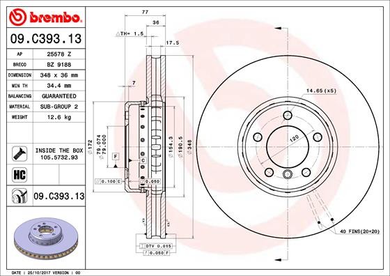 BREMBO Tarcza hamulcowa 09.C393.13 09.C393.13