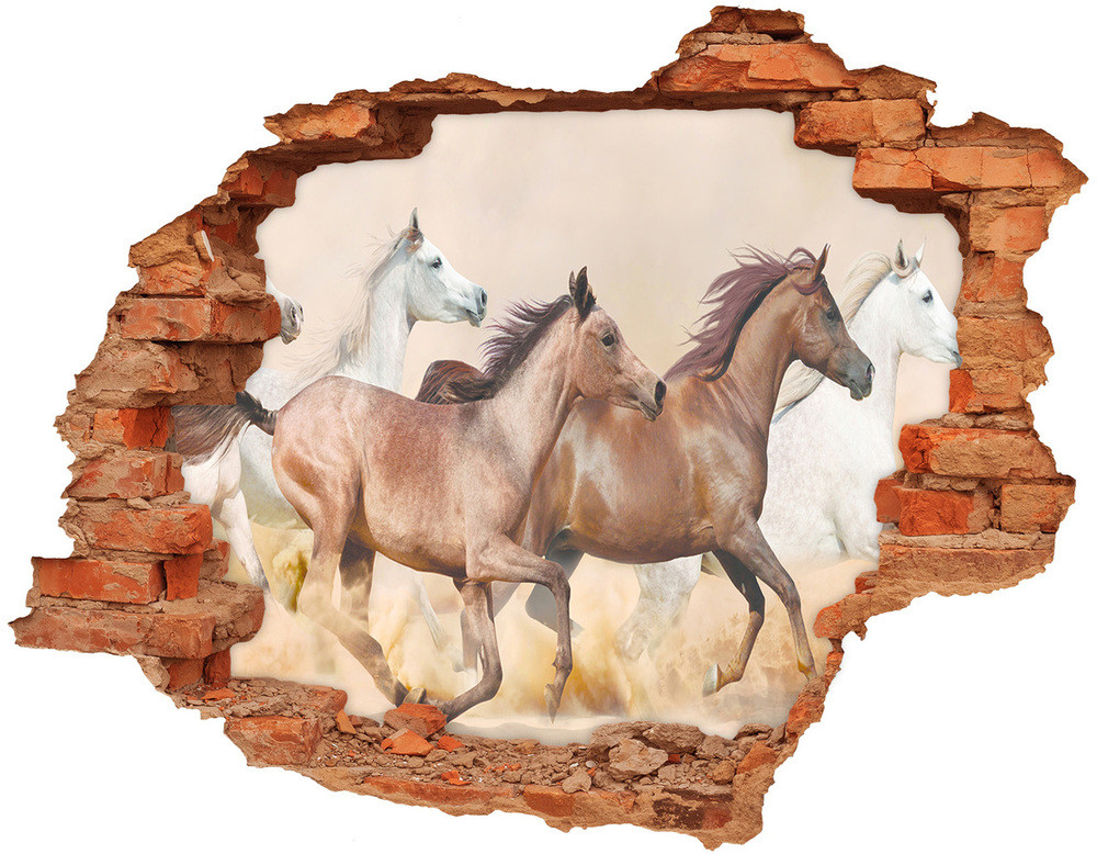 Wallmuralia.pl Dziura 3d fototapeta naklejka Konie w galopie