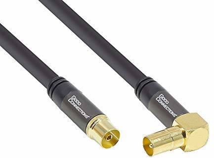 Good Connections GC-M2074 SmartFLEX TV kabel antenowy, 3 m, IEC/wtyczka koax kątowa kątowa do gniazda, 4-krotnie ekranowana/120dB/75 omów, pozłacane przyłącza czarne
