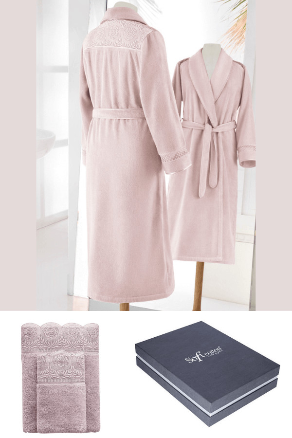 Soft Cotton Damski szlafrok QUEEN + ręczniki + pudełko Lila M 8111_sets