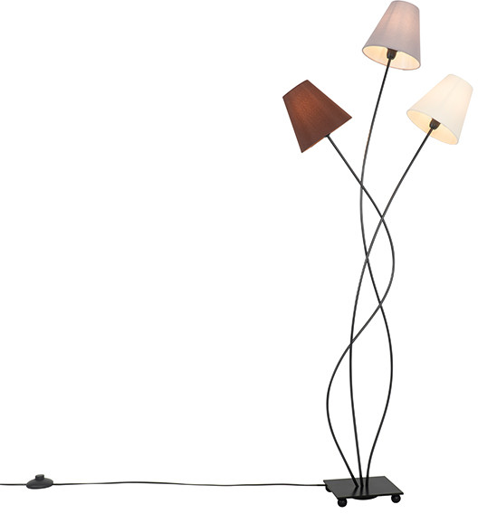 QAZQA Designerska lampa podłogowa czarna z abażurami z tkaniny 3-punktowa - Melis