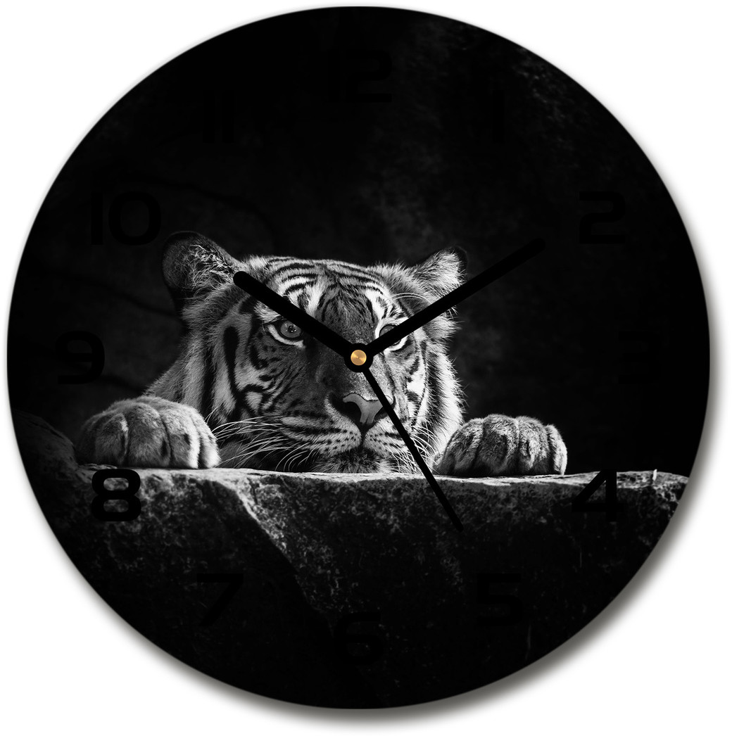 Zegar ścienny szklany okrągły Tygrys