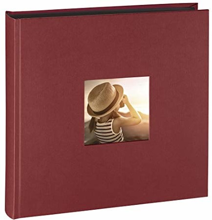 Hama Jumbo album fotograficzny Fine Art (30 x 30 cm, 100 czarnych stron, 50 arkuszy, fotoksiążka z wycięciem na wsuwany obraz) album w kolorze bordowym 00002565