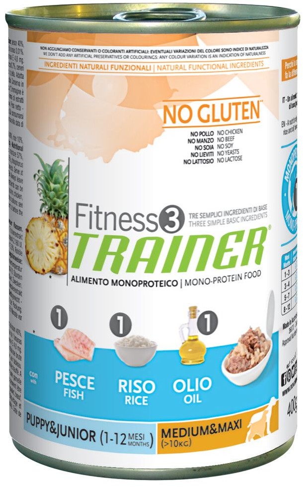 Trainer Fitness Trainer Fitness3 Dog 3 Puppy & Junior Medium/Maxi ryba i ryż 6 x 400 g