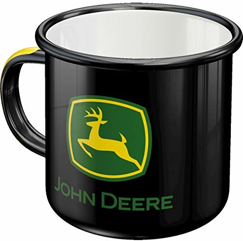 Nostalgic-Art 43209 - John Deere - Logo Black, retro emaliowany kubek, Vintage kubek na prezent, naczynia do użytku na zewnątrz