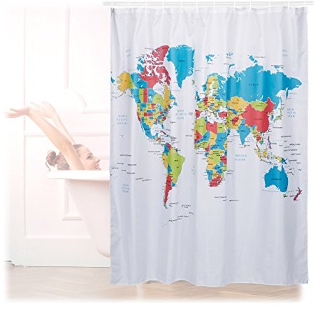 Relaxdays zasłona prysznicowa zasłona mapa świata, poliester, odporne na działanie wody, nadający się do prania, Anti-pleśni, wanna 180 x 180 cm, kolorowy 10022616