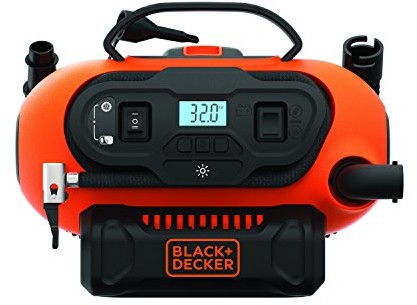 Black&Decker Black & Decker BDCINF18N-QS kompresor powietrza, 11 bar (możliwe źródło zasilania:  przyłącze 12 V / 230 V lub akumulator 18 V, 160 PSI, do opon, piłek, wózków inwalidzkich, z 2 trybami pracy i trybem BDCINF18N-QS