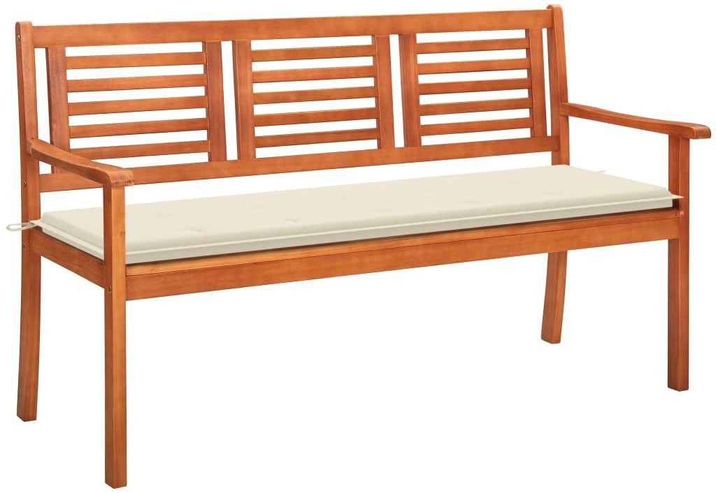 vidaXL 3-os. ławka ogrodowa z poduszką, 150 cm, lity eukaliptus