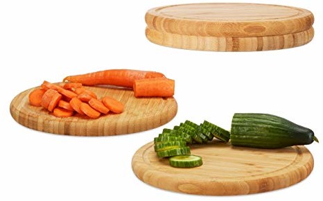Relaxdays deseczki śniadaniowe okrągły w zestawie, bambus, 30 cm, deska kuchenna, łatwa w utrzymaniu, naturalnie, ogranicza zużycie noży, naturalny, 4-szt. paczka (10022153_305)