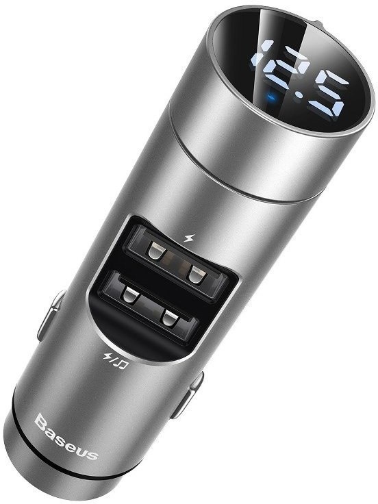 Baseus Transmiter FM Energy Column, Bluetooth 5.0, 2x USB, 3.1A (srebrny)