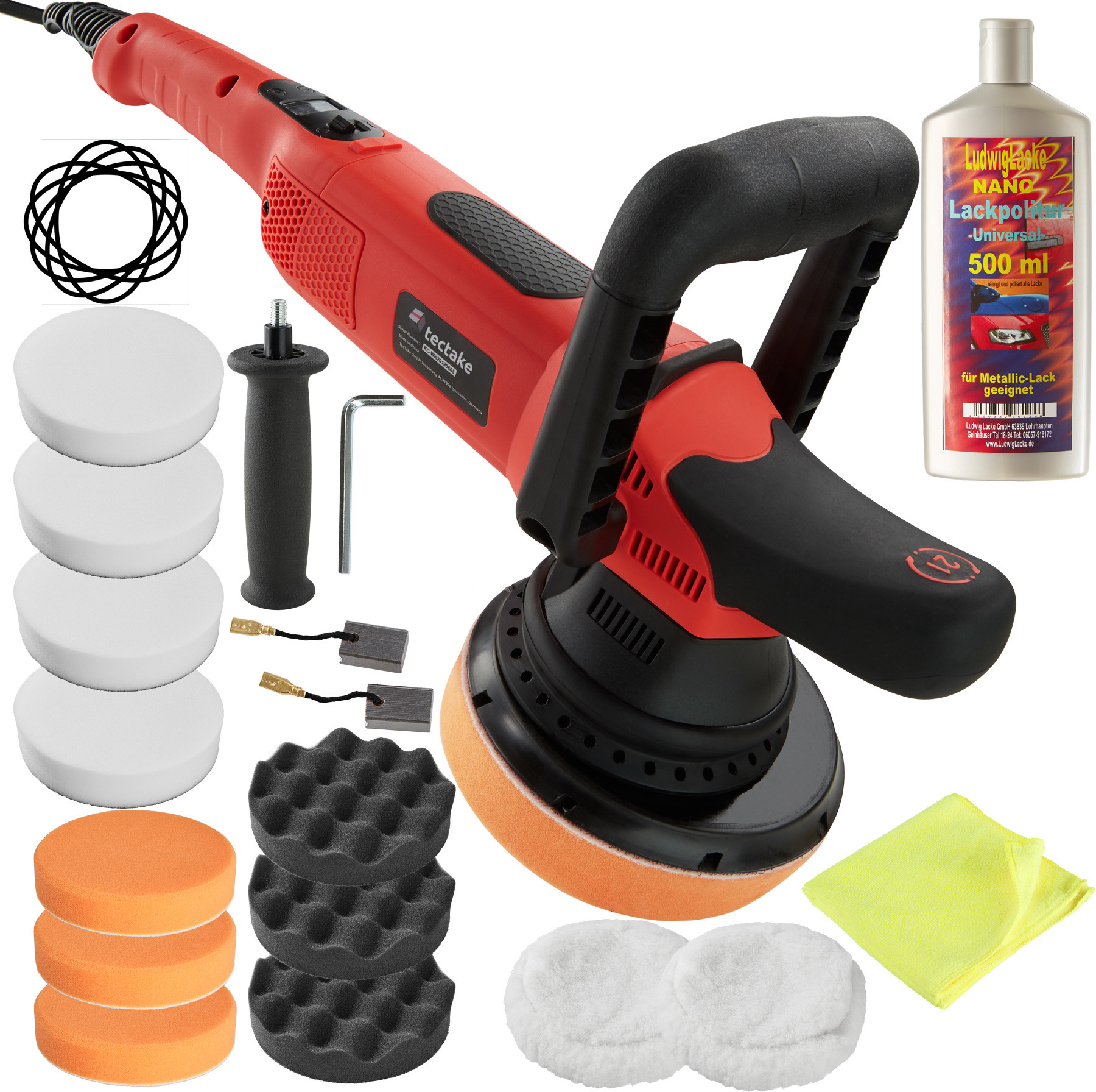 TecTake Polerka mimośrodowa K7250B - 16 elementów wraz z politurą 403396