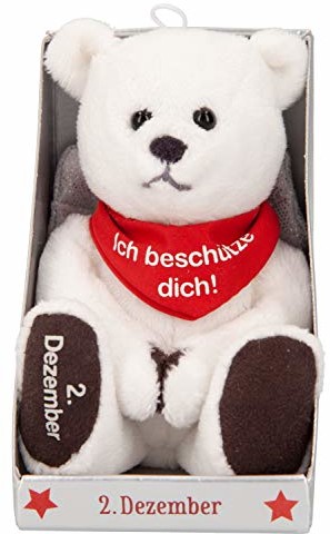 Depesche Depesche 8139.337 - Anioł stróż pluszowy miś ok. 9 cm, z datą 02 grudnia, prezent na urodziny, rocznicę lub ślub Depesche