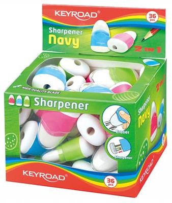 KEYROAD Temperówka KEYROAD Navy, plastikowa, pojedyńcza, z gumką, display, mix kolorów KR971077