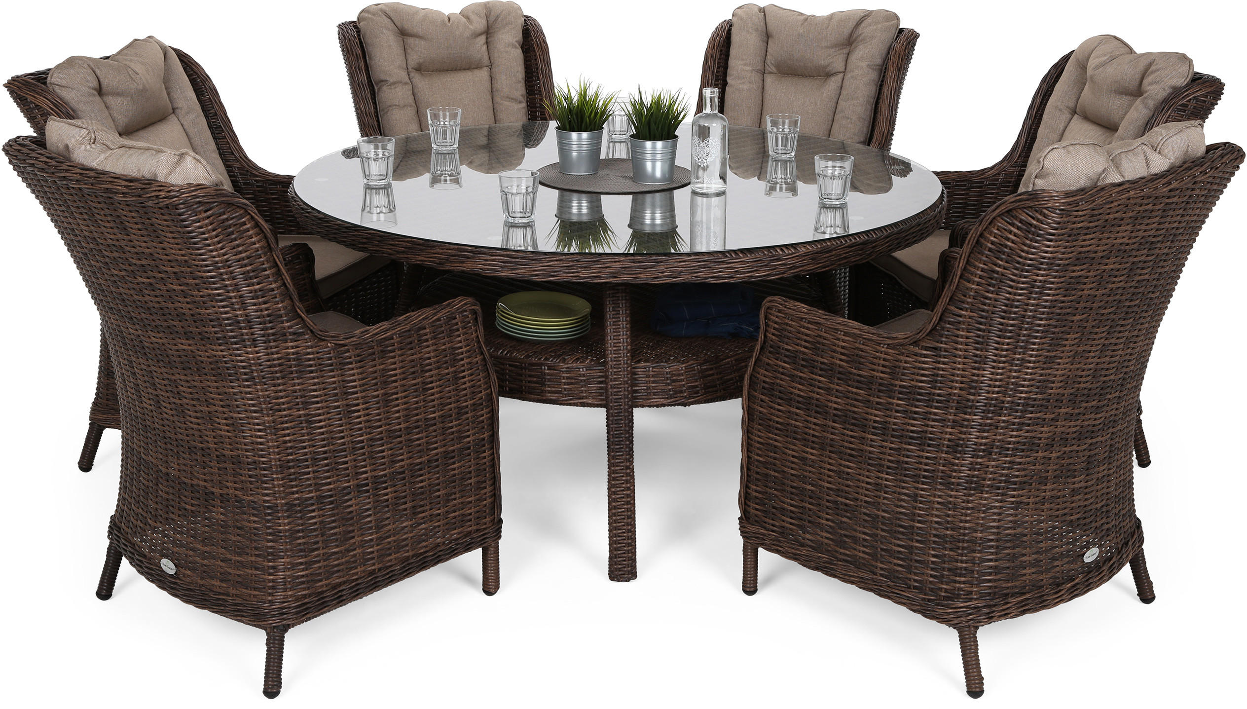 HOME & GARDEN HOME & GARDEN Meble ogrodowe technorattanowe Bristol Round Elegant 150 cm Brown Mat / Brown Melange 6+1 671124