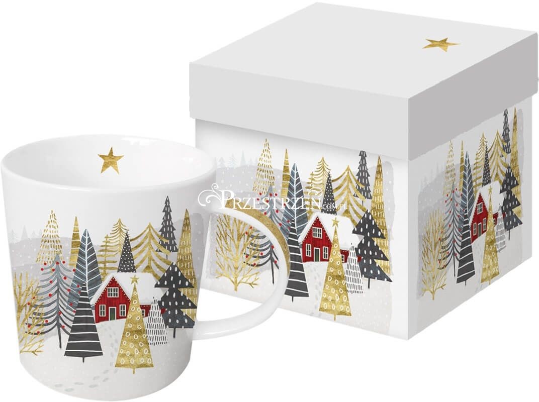 DUŻY KUBEK PORCELANOWY Zimowy Dom w górach - w PUDEŁKU 603488