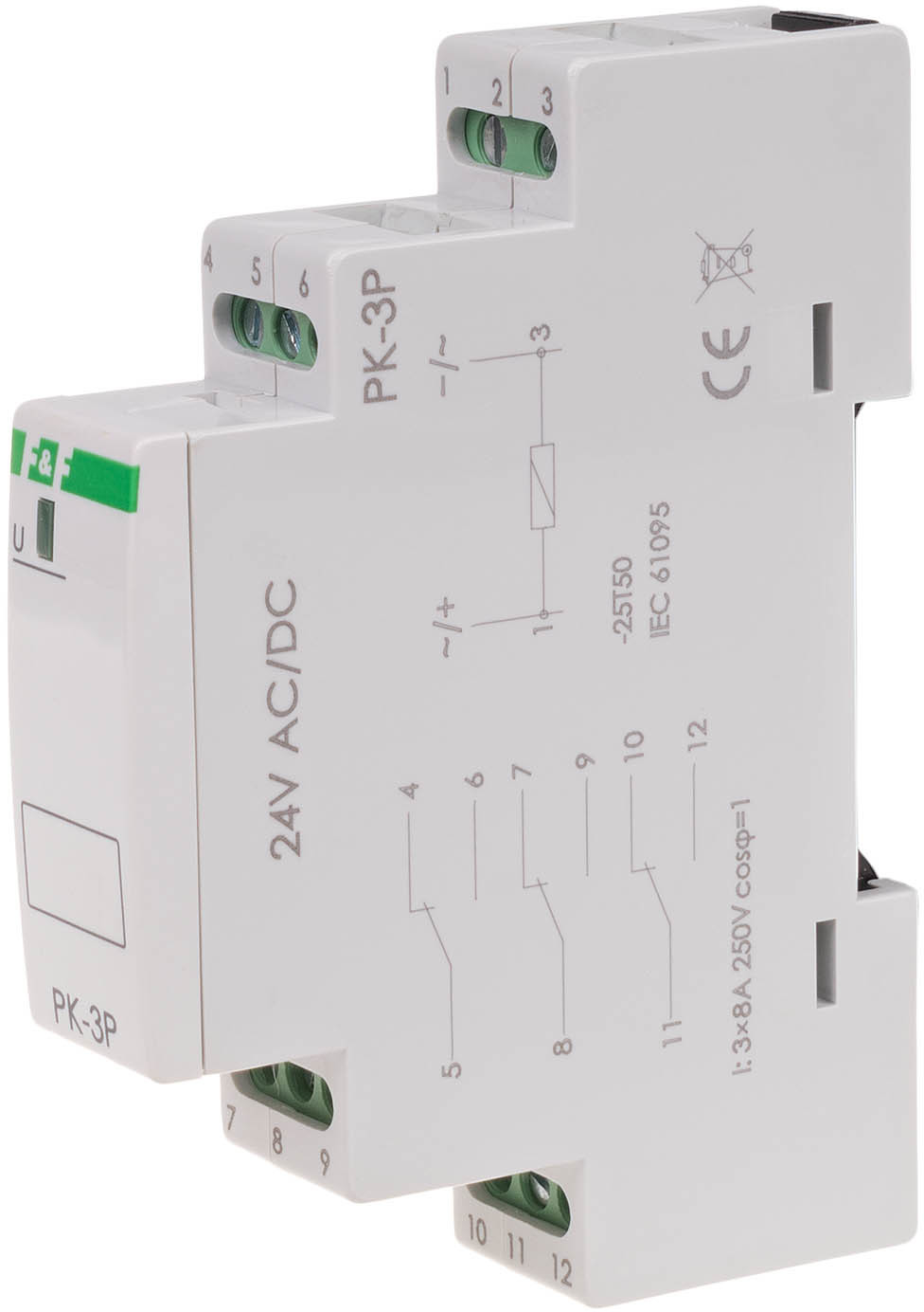 F&F Przekaźnik-elektromagnetyczny-12V-24V-48V-110V-AC-DC-styk-3P-I=3x8A-1-moduł PK-3P-24V