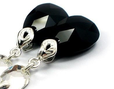 Swarovski Długie Kolczyki Jet Certyfikat Srebro