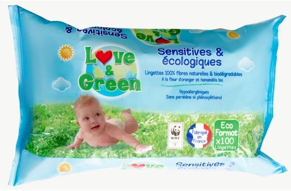 Love&Green Love & Green, Chusteczki pielęgnacyjne, ekologiczne, 100 szt.