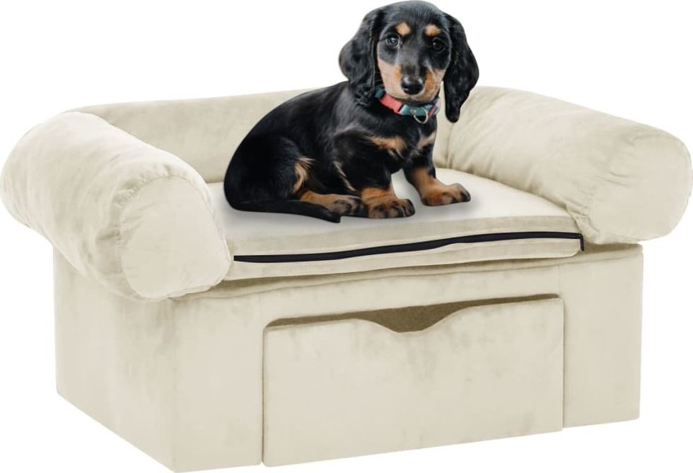 Vidaxl Sofa dla psa z szufladą kremowa 75x50x38 cm pluszowa 171082