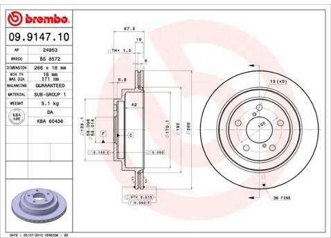 BREMBO Tarcza hamulcowa 09.9147.10