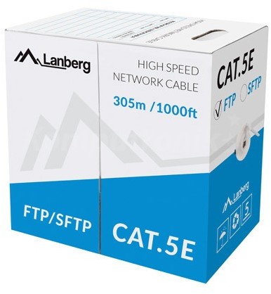 Lanberg kabel instalacyjny FTP kat 5e drut CU 305m szary